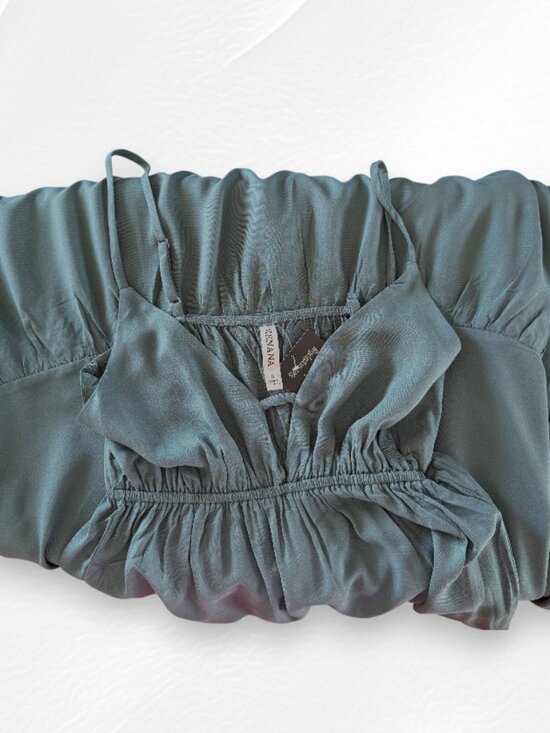 Zenana Free Flowing Ash Jade Sweetheart Tiered Ruffle Spaghetti Strap Sundress. - Picture 7 of 9